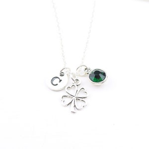 Collana con trifoglio in argento: portafortuna irlandese, iniziale personalizzata
