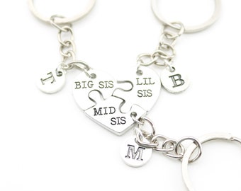 3 Sister Keyrings, Llavero para 3 hermanas, 3 hermanas regalo, Conjunto de joyas para 3 hermanas, Coincidencia para hermanas, Regalos personalizados para la familia
