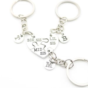 Personalized 3 Sister Keychains: Matching Heart Jewelry Set