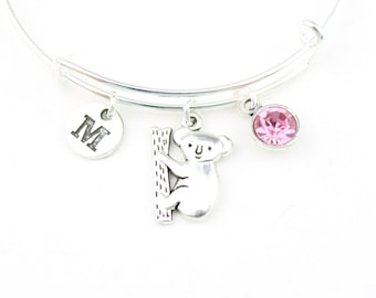 Personalized Koala Gifts, Koala Bracelet, Australian gifts, Silver Koala Bear charm, Australia Bracelet, Child bracelet, Girl birthday gift