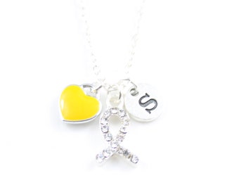 Bone Cancer Necklace, Sarcoma Necklace, Yellow Cancer Ribbon, Personalized, Yellow Jewelry, Chemo Gift, Survivor, Cancer Free, Cure Gift