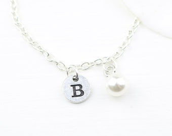 Minimalist Monogram Bracelet, Silver Chain Bracelet Women, Crystal, Birthstone, Pearl Bracelet, Initial Bracelet, Dainty Bracelet for her