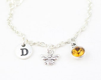 Dainty Bee Anklet, Silver Bee Charm, Personalized Anklet, Bee Anklet, Bee Gifts, Bee Jewelry, Ankle Jewelry,Personalized Gift,Custom for her