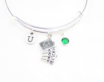 Pulsera con dije de cartas de póker: inicial personalizada, regalo de juego