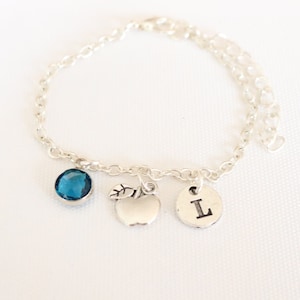 Apple personalized bracelet, Custom birthstone bracelet, Charm bracelet, Vegan gifts for women, Initial bracelet foodie gift, Teacher gift