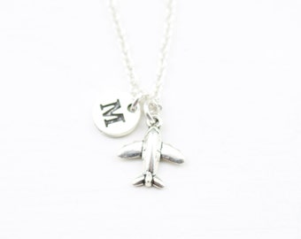 Initial Necklace Christmas gift personalized airline stewardess Best Flight Attendant Ever airplane airplanes airline hostess