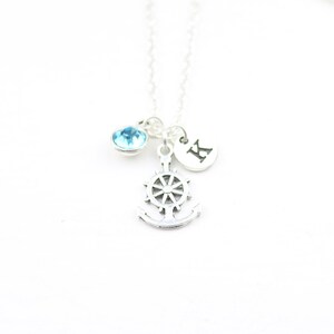 Helm Necklace, Silver Helm Charm, Ship Wheel Necklace, Wheel Gift, Custom Jewelry, Personalized Jewelry, Monogram, Sailor gift, Sailing boat