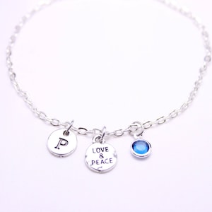Love & Peace bracelet, Personalized jewelry, peace jewelry, hipster jewelry, Birthday gift for friend, gift to little sister, gift to her