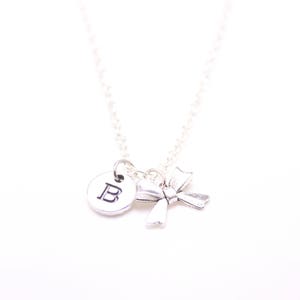 Bow Necklace, Silver Bow Necklace Gift, Personalized, Initial, Children Jewelry, Bow For Women, Dainty Bow Gift For Girl, Everyday necklace