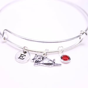 Kitty Bracelet, Cat Gifts, Cat Owner Jewelry, Personalize, Adjustable, Silver, Monogram, Childrens Jewelry, Friend, Women, Cat Bangle, Girl