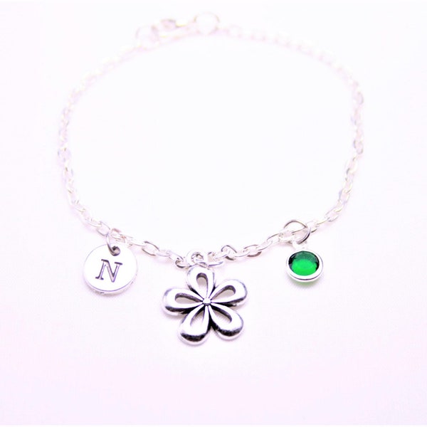 Flower anklet, Silver Flower Charm, Ankle jewelry, Flower jewelry, personalized anklets, Floral Anklet, Silver Chain Anklet, Birthstone gift