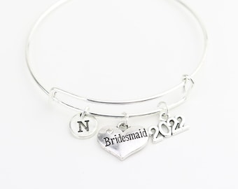 Silver-Plated Bridesmaid Charm Bracelet, Initial, Wedding Gift