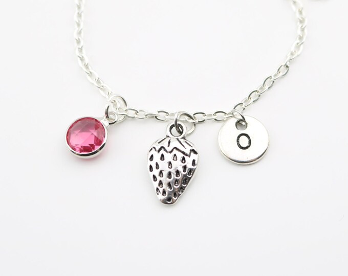 Strawberry Charm Bracelet: Silver Wrist Chain, Vegan Jewelry