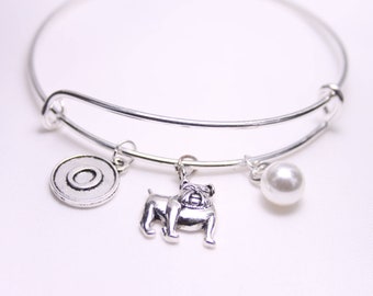 Bulldog Bracelet Women, Silver English Bulldog Charm Gift, Custom French Bulldog Bangle, Personalized Jewelry, Dog Bracelet, Bulldog Jewelry