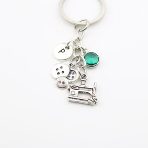 Sewing keyring, Tailor keychain, seamsters, Cloth Sewing Button charm, Seamstress, Old sewing machine Singer, Birthday, Christmas gift idea