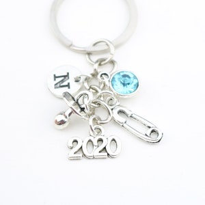 Newborn keyring gift 2020, gift for new parents, Baby Birth Gift, 2020 New Baby Gift, Baby Keychain, personalized key ring baby shower gift image 1