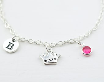 Crown Anklet, Princess Anklet, Personalized, Silver Ankle bracelet, birthday Gift, Initial anklet, Crown jewelry, Anklet jewelry, Crown Gift