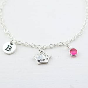Personalized Crown Anklet: Silver Initial Ankle Bracelet, Princess Jewelry