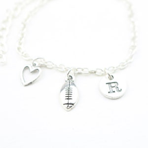 Rugby Chain Bracelet Women, Silver Rugby Charm, Rugby Ball, American Football Bracelet, Personalized Jewelry, Rugby Jewelry, Heart, Initial