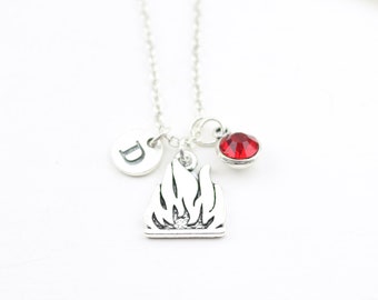 Collana con ciondolo a forma di fiamma di fuoco: ciondolo iniziale personalizzato, cristallo rosso