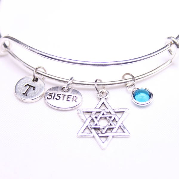 Bat Mitzvah for Sister, Magen David Bracelet, Star of David Bangle, Bracelet for Sis, Birthday gift, Personalized, Jewish, Hebrew Jewelry