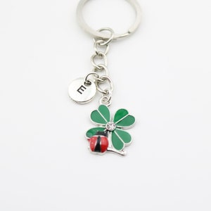 Lucky Clover Keychain, Green 4 leaf keyring, St Patrick's, Ladybird gift, Ladybug, Personalized gift, Luck gift, Four leaf flower, Christmas