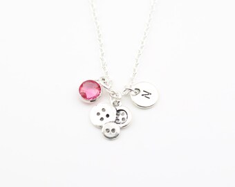 Personalized Button Necklace: Birthstone Initial Charm, Seamstress Gift