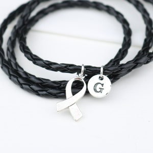 Kanker armband mannen, kanker lint voor hem, lederen armband, kanker sieraden, broer overlevende, vriendje kanker gratis, remissie gift, aangepaste