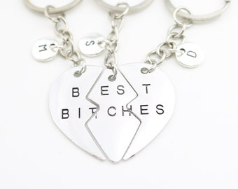 3 Best Bitches Keyring, 3 sister gifts, Birthday gift for sisters, 3 Granddaughters, Moving going away, Heart puzzle gift, Matching keychain