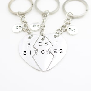 3 Best Bitches Keyring, 3 sister gifts, Birthday gift for sisters, 3 Granddaughters, Moving going away, Heart puzzle gift, Matching keychain