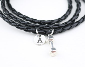 Men's Braided Workout Bracelet: Dumbbell Charm, Adjustable Fitness Jewelry