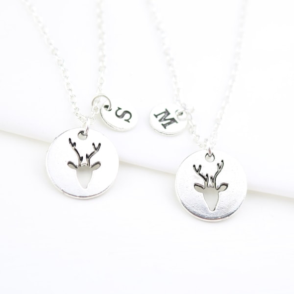 Set of Two Deer Head Pendant Necklaces Personalized with Initials