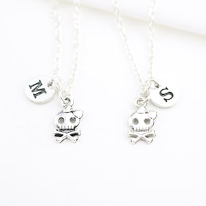 Set of Two Skull Necklaces for Best Friends or Sisters