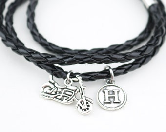 Personalized Motorcycle Leather Bracelet: Biker Rocker Gift