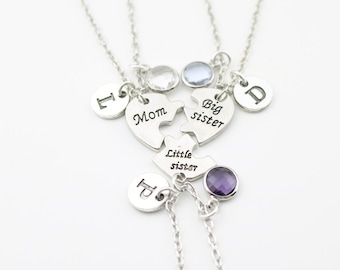 Personalized Mom Sister Necklace: Big, Little Sister Gift for 3