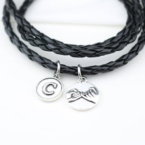 Personalized Pinky Promise Leather Bracelet: Custom Initial Charm