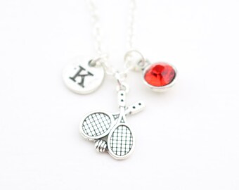 Tennis Racket Necklace: Personalized Initial Charm, Sports Jewelry Gift