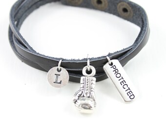 Leather Boxing Glove Bracelet: Personalized Fitness Jewelry Gift