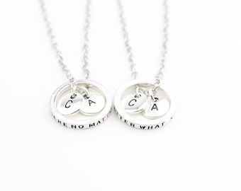 Sister Necklace Set for 2: Matching Initial Charm Jewelry
