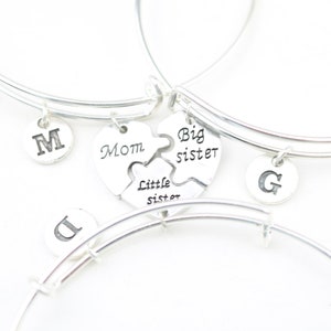 Mom and sister bracelets, family gift set of 3, mother and two daughters, mum and big sister bangle, big sister gift, little sister gift