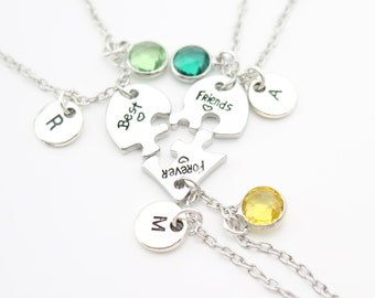 Passendes Herz Puzzle Halsketten-Set: Personalisierte Initialen & Geburtssteine