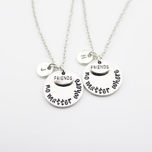 BFF Friendship Necklace Set of 2: Personalized Initial Charm, Long Distance Gift