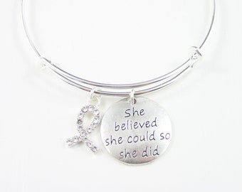 Cancer Bracelet For Best Friend, Gift for Sister, Breast Cancer, Girl Cancer, Survivor Gift, Cure Bracelet, Cancer Free Gift, Cancer Bangle