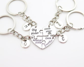 Personalized Family Keychain Set, Sisters and Brother, Initial Charms