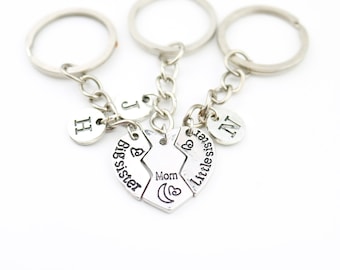 2 Sister and mom gifts, Matching Family keychain set, Mom big little sister gifts, mom and sister keyrings, Mother's day gift, Christmas