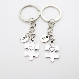 Puzzle Piece Keychain Set for 2: Personalized Initial Charm, BFF Friendship Jewelry