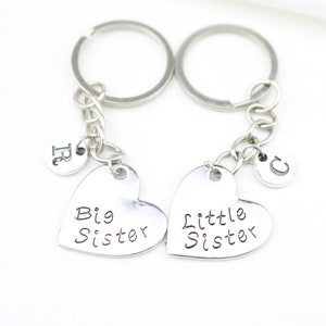 2 Sister gift, Matching keyring for sisters, Sister monogram gift, Family gift, Personalized gift, Custom for sister, Big Little Sis, silver