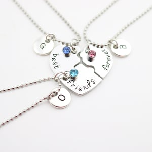 BFF Necklace Set of 3: Heart Puzzle, Personalized Initial Charms