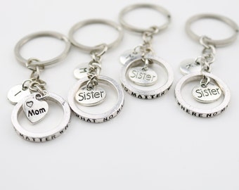 Personalized Mom and 3 Sisters Keychain Set: Matching Family Gift