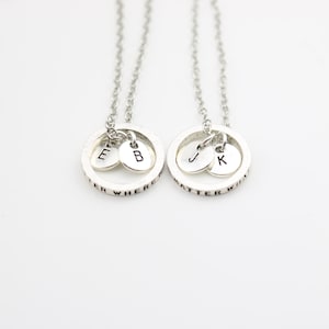 Couple Necklaces for 2, BF GF set of 2, Double Initial for Girlfriend, Unique Boyfriend, Matching Promise Vow, Valentine's day, Ring jewelry